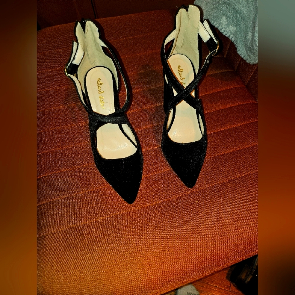 Altar'd State Chunky Black Velvet Heels Size 8